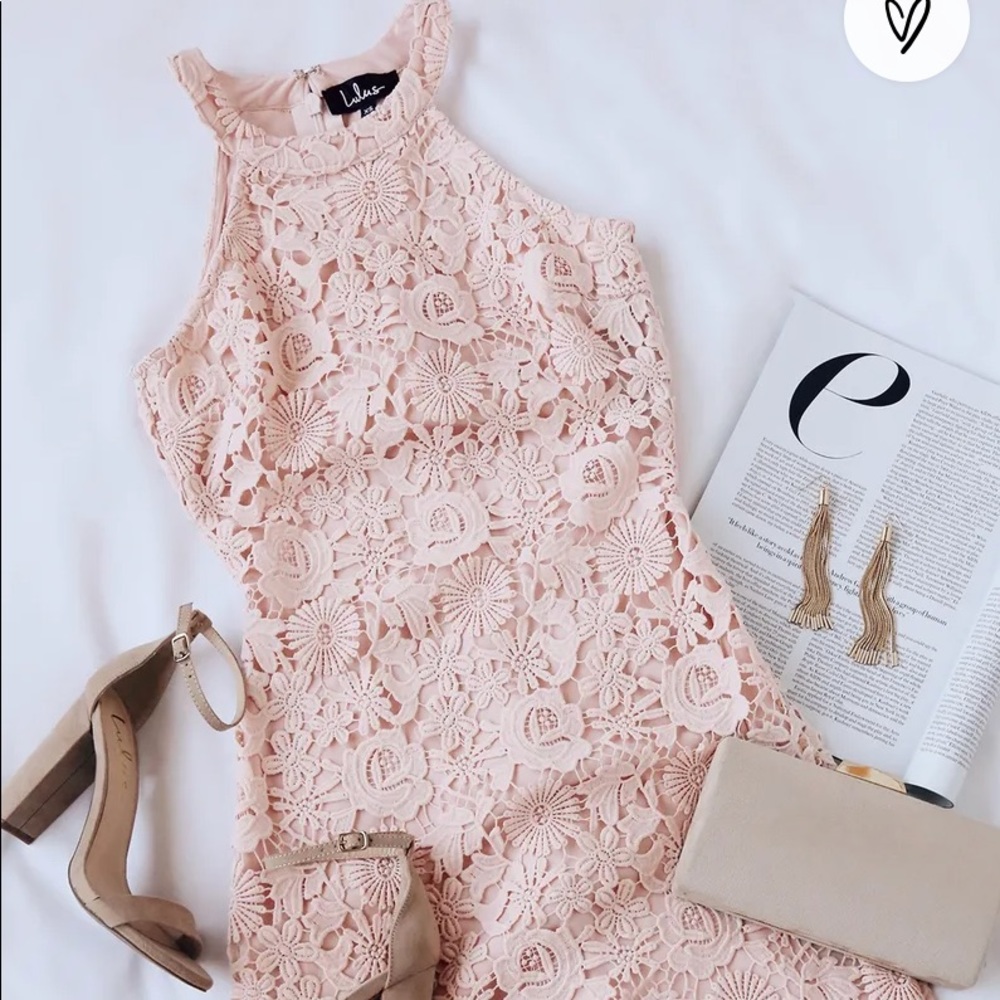 Lulus Love Poem Blush Pink Lace Mini Dress